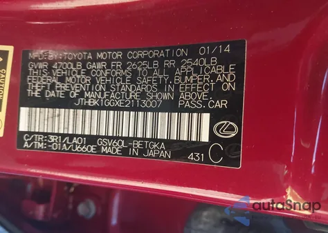 2014 Lexus Es 350 from USA, damaged, VIN JTHBK1GGXE2113007